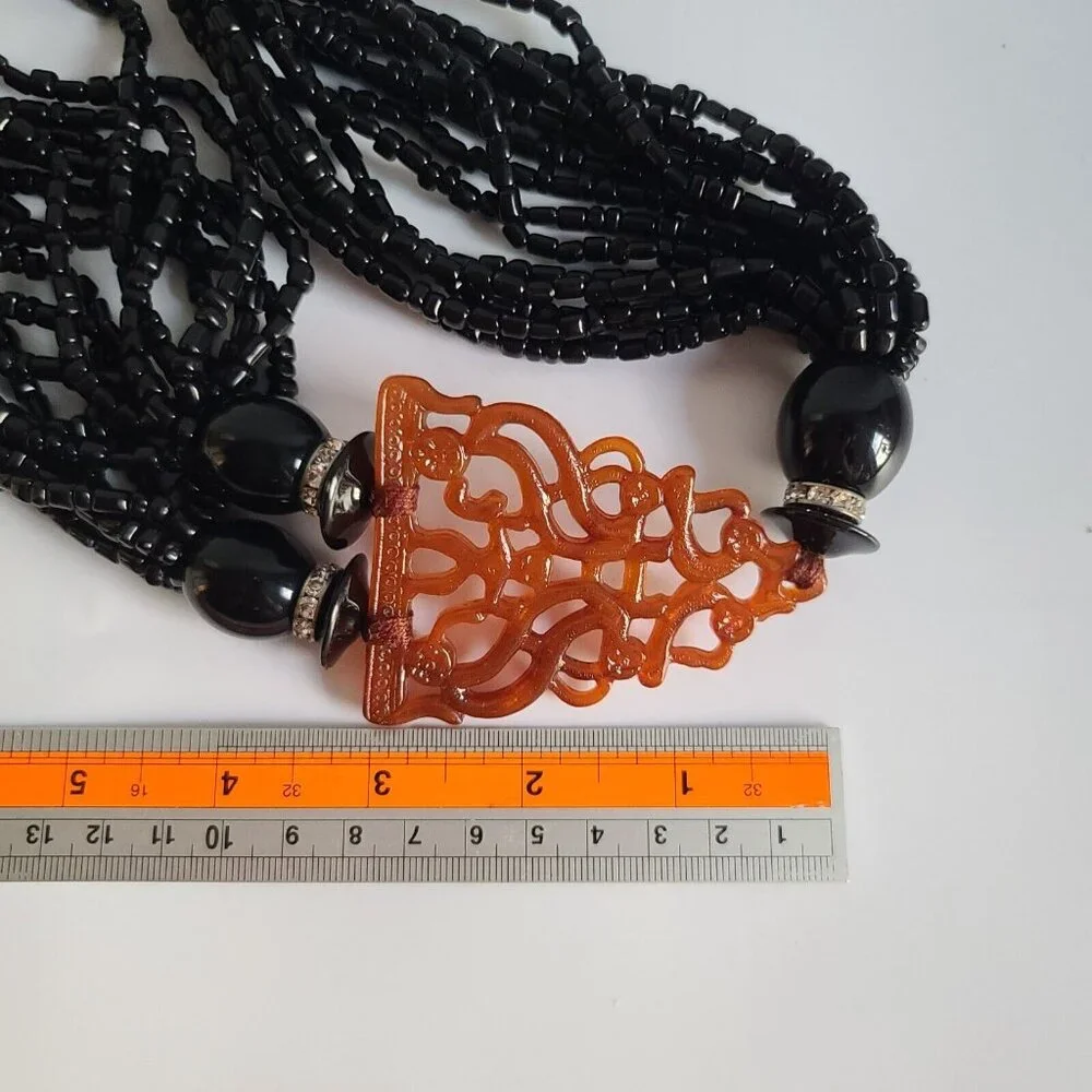 Chunky Fiocchi Italy choker necklace Totem Figure Angela Caputi 1980s Orange - Picture 9 of 9